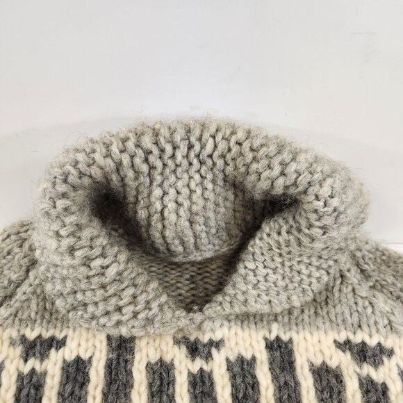 Canadian Hand Knit Cowl Neck Pullover Sweater Unisex Gray Warm Winter Handmade - Picture 4 of 15